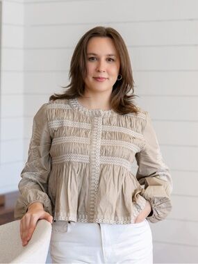 7 For All Mankind Beige Embroidered Boho Top